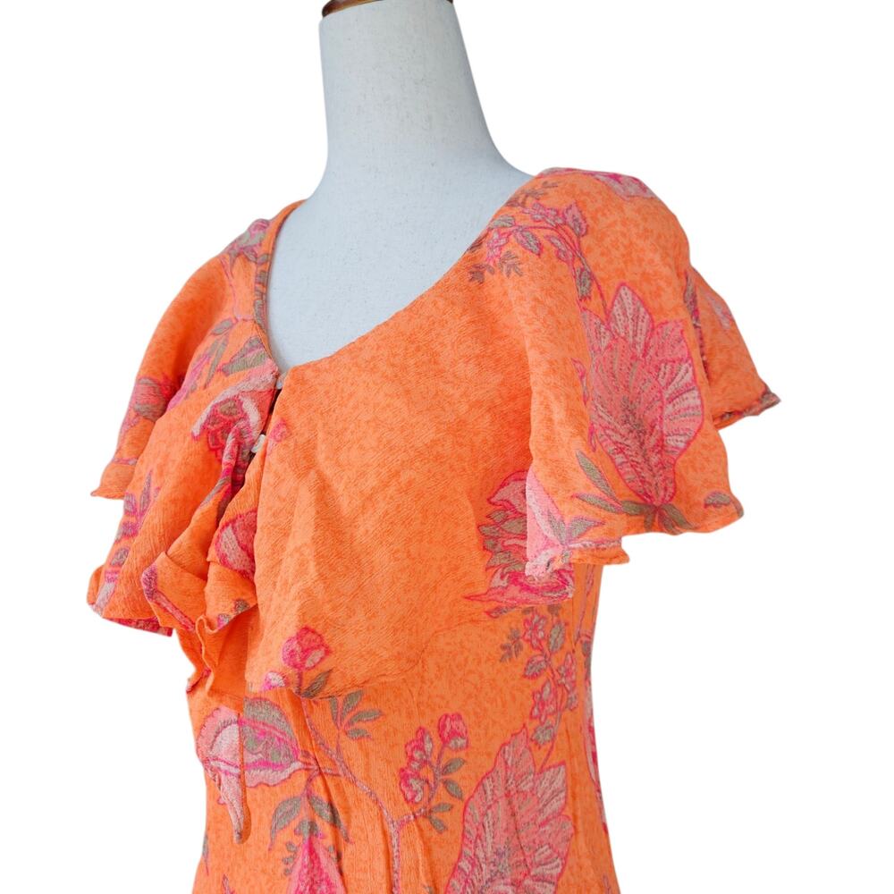 Euro Derhy Dress Orange Knee Length Floral - Small - Picture 4 of 7